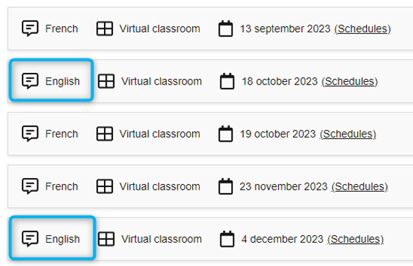 English training schedule